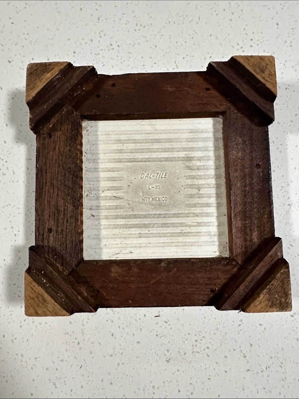 Handmade Blue and White Ceramic Tile Trivet with Carved Wooden Frame